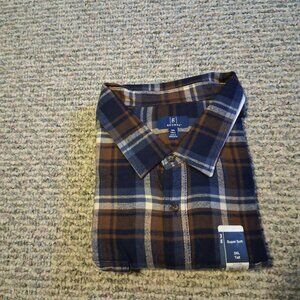 Men's super soft flannel shirt navy, brown and white long sleeve shirt NEW 3XL